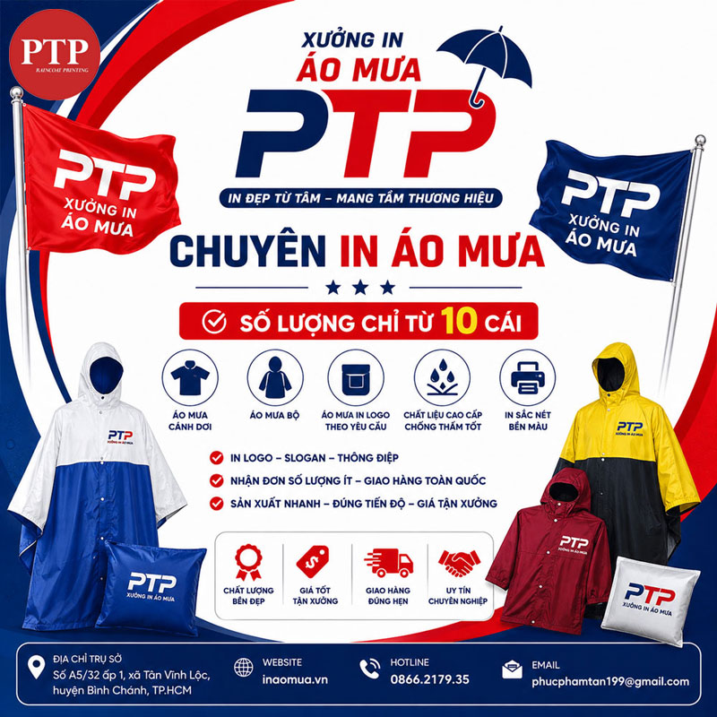 Áo mưa bộ 12 Xưởng In Áo Mưa PTP – nhận sản xuất và in áo mưa trẻ em theo yêu cầu