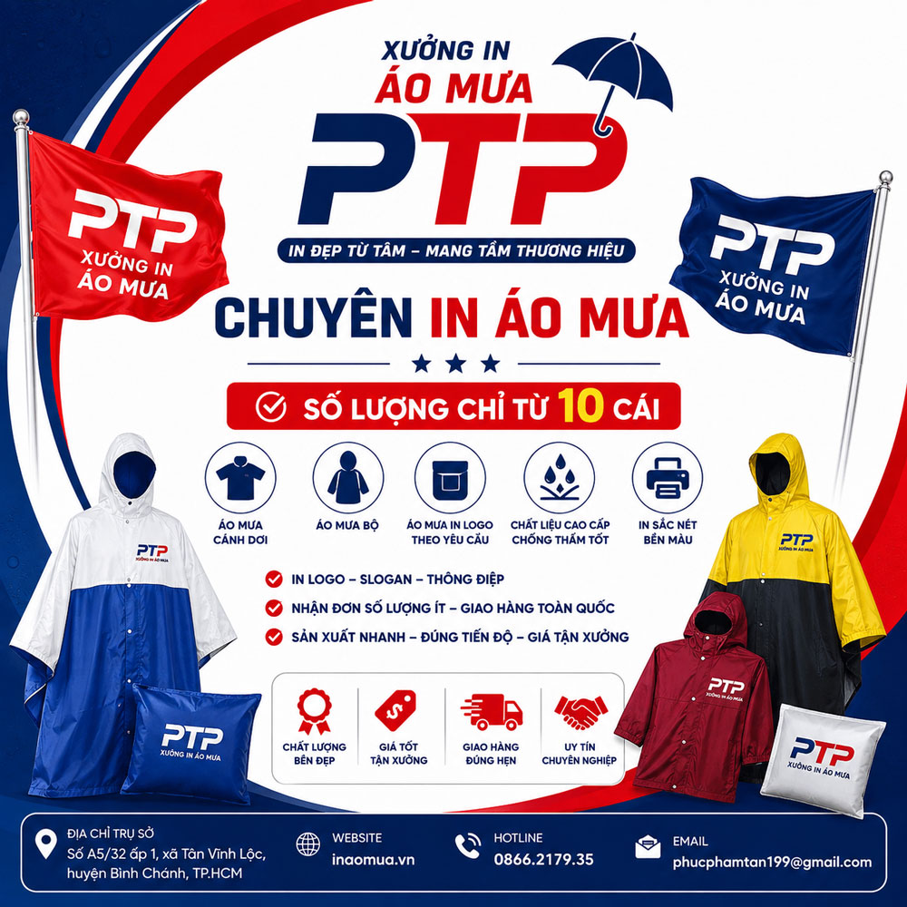 Đặt in áo mưa đi xe máy số lượng lớn tại PTP